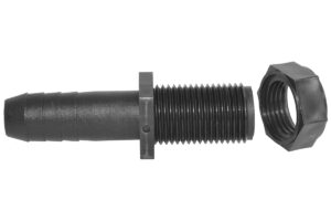 Adapter 11/16" Male UN x 3/4" Hose Barb W/ Hex Nut - Polypropylene