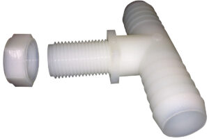 Tee 11/16" Male UN x 3/4" Hose Barb x 3/4" Barb - Nylon